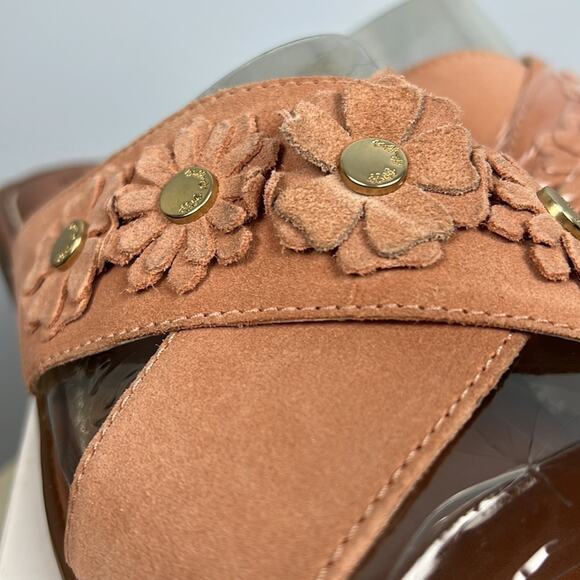 Hush Puppies Olive XBand peach suede slide sandals with appliques new in box - Picture 4 of 7